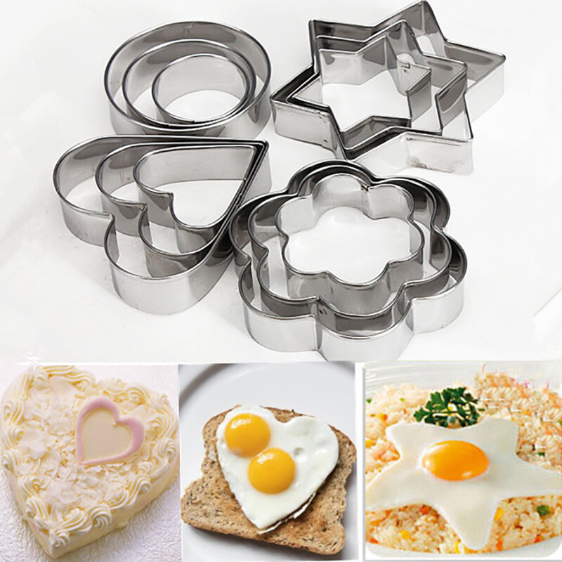3pcs/set Baking Mould Star Heart Flower Cutter Stainless Steel Egg Mould Cookie Cutter Biscuit DIY Mold