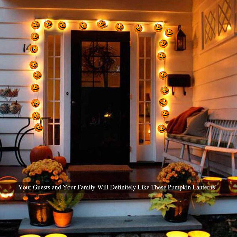 Guirlandes lumineuses de citrouille d'halloween à énergie solaire, lanterne de jardin imperméable, décoration extérieure, lumière féerique pour fête