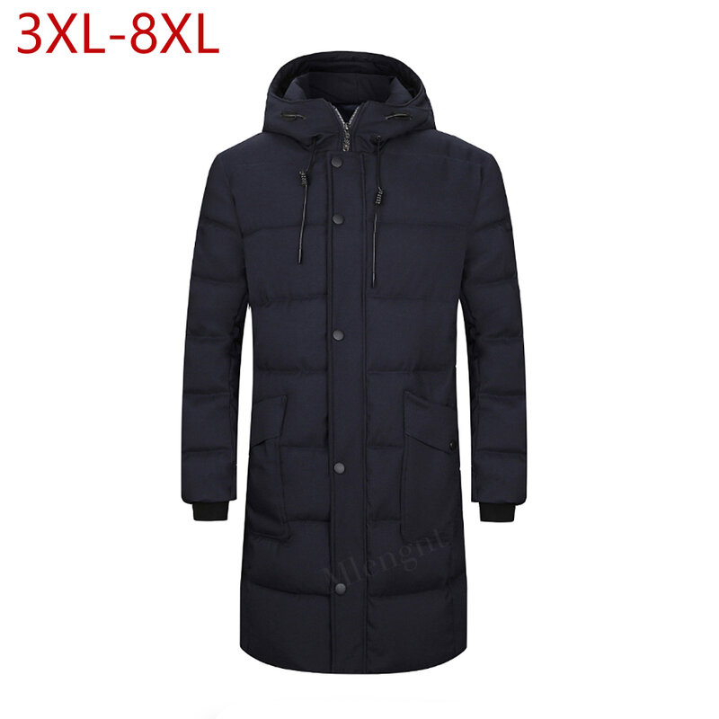 Jaqueta longa com capuz, casaco masculino simples, grosso, tamanho grande, 3xl-8xl acolchoado com algodão, quente, roupa para outono e inverno