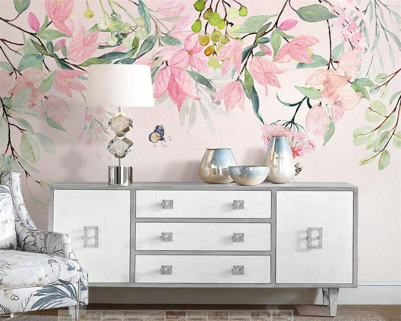 ورق حائط من beibehang يتميز بتصميم عصري مخصص بألوان مائية جديدة مرسومة يدويًا على شكل زهور وفراشات رعوية في الأماكن المغلقة ورق حائط على شكل زهرة