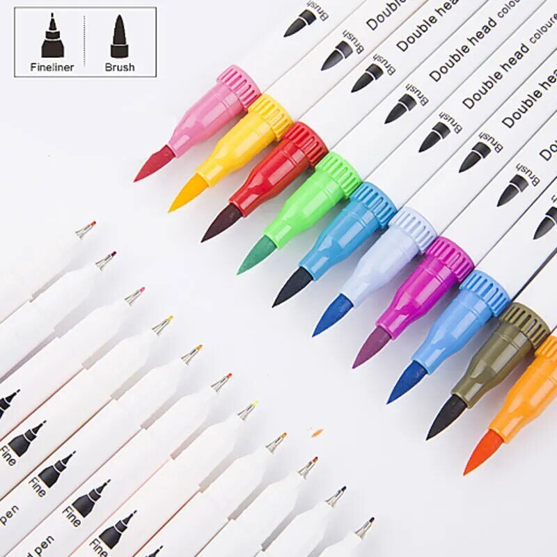 24/36/48/60/80/100PCS colori FineLiner penne a pennello a doppia punta disegno pittura pennarelli artistici ad acquerello per materiale scolastico
