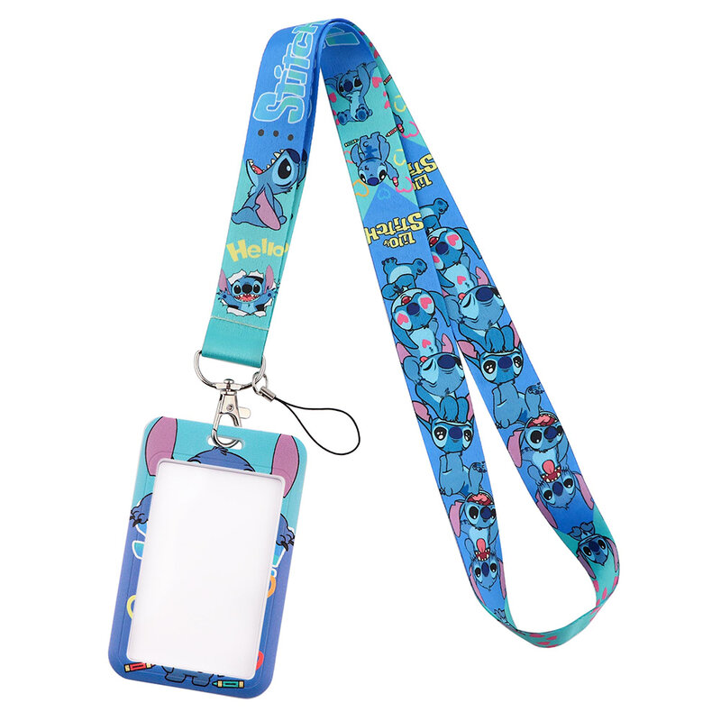 Lilo 스티치 커플 끈 열쇠고리 신용 카드 커버, 휴대폰 패스 참 스트랩, ID 배지 홀더, 귀여운 액세서리