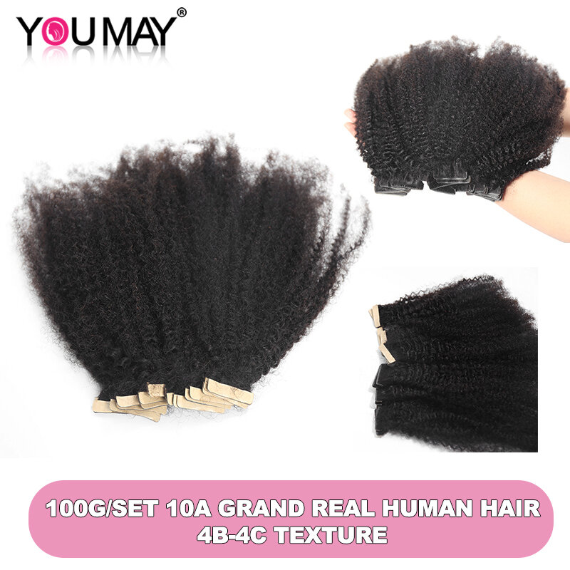 Nastro In PU riccio crespo Afro In estensioni capelli umani capelli vergini peruviani per donne nere 4B 4C fasci senza cuciture tessuto YouMay