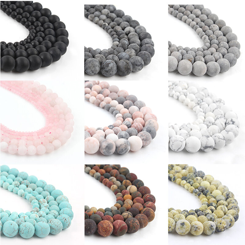 45 Style Natural Stone Beads Matte Dull Polish Agata Picasso Howlite Quartzs Beads for Jewelry Making DIY Bracelet Minerals Bead