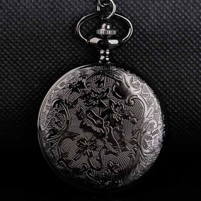 Reloj de bolsillo de cuarzo con esfera negra y números romanos, colgante clásico Unisex, collar Vintage de alta calidad, gran oferta