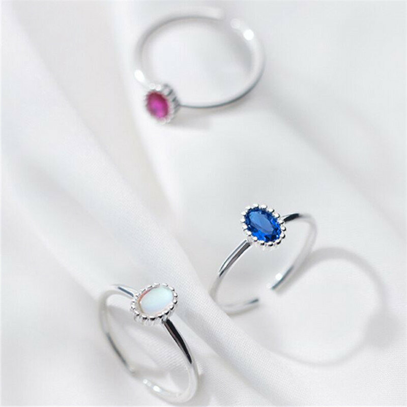 Real 925 Sterling Silver Blue Zircon Rechthoek Ring Voor Mode Vrouwen Fijne Sieraden Schattige Minimalistische Accessoires Gift