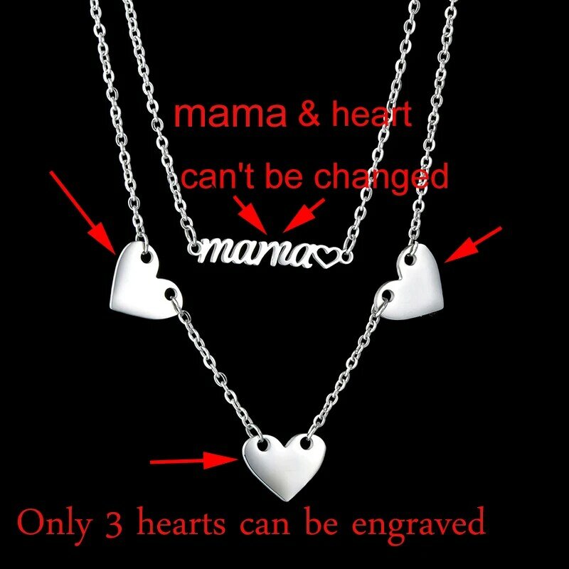 Nextvance – pendentif trois cœurs avec nom personnalisé pour femmes, collier en acier inoxydable, couleur noire, cadeau de bijoux pour amoureux