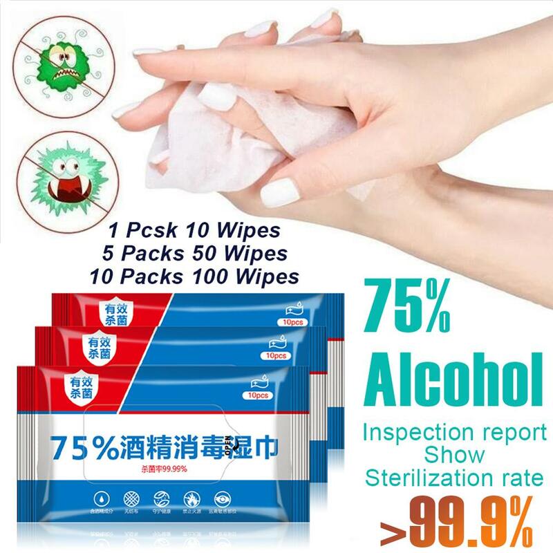 50 pièces/ensemble lingettes désinfectantes pour les mains 75% lingettes désinfectantes jetables à l'alcool lingettes nettoyantes pour l'hygiène domestique