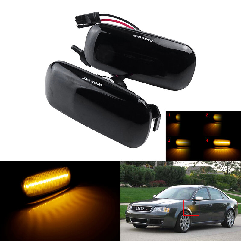 ANGRONG-indicador lateral dinámico ámbar para coche, repetidor de luz LED, lente negra, para Audi A3, A4, RS4, A6, S6, A8, 2 uds.