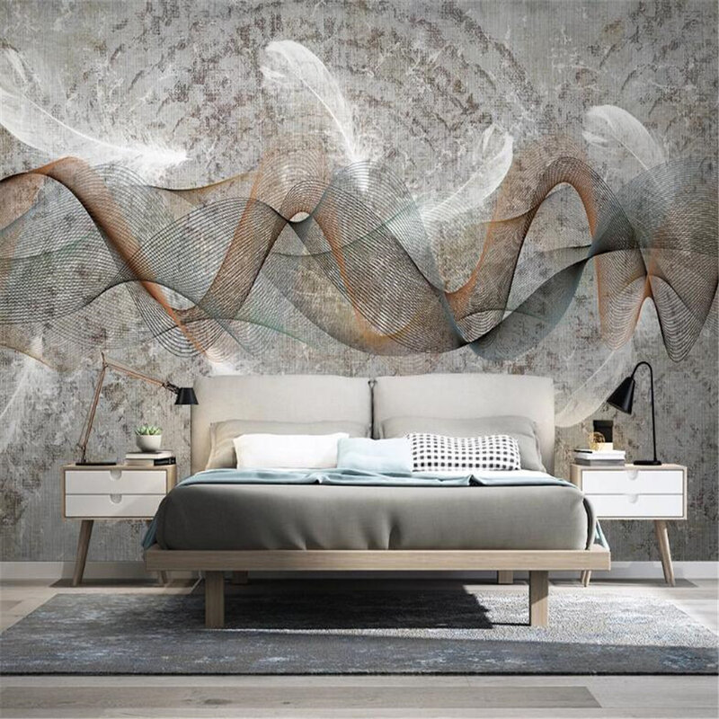 Milofi professional 3D large wallpaper mural modern minimalist abstract feather line retro TV sofa background wall mural