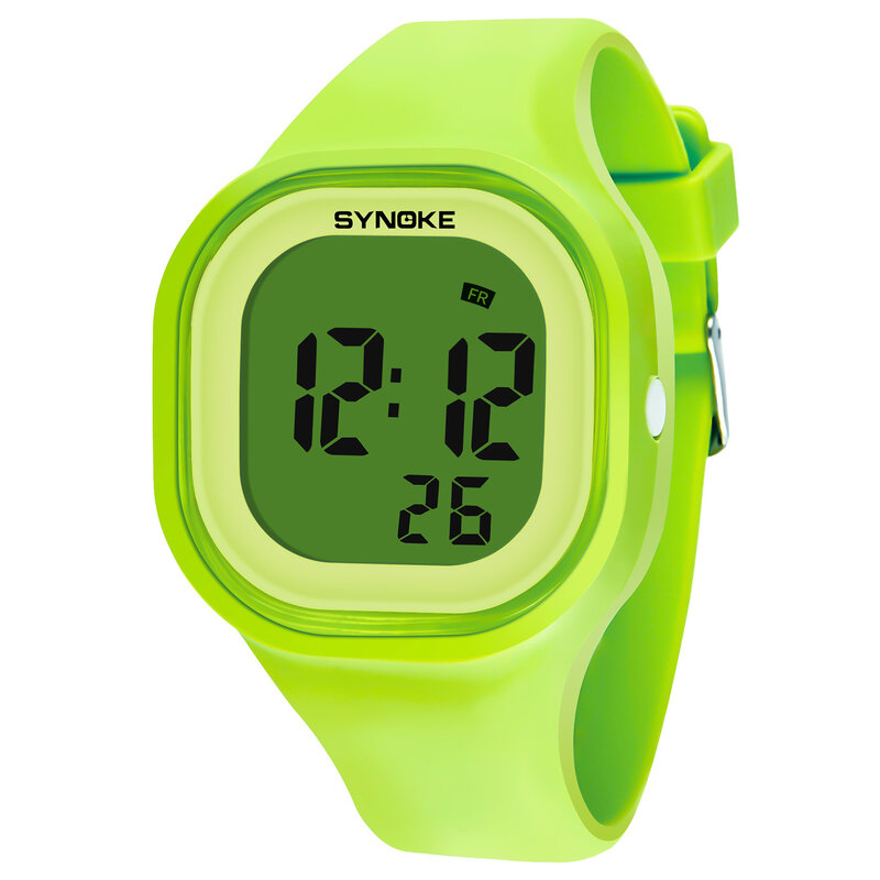 SYNOKE 학생 시계 어린이 스포츠 다채로운 실리콘 스트랩 디지털 시계, LED 조명 알람 시계, 어린이 손목 시계, Relgio