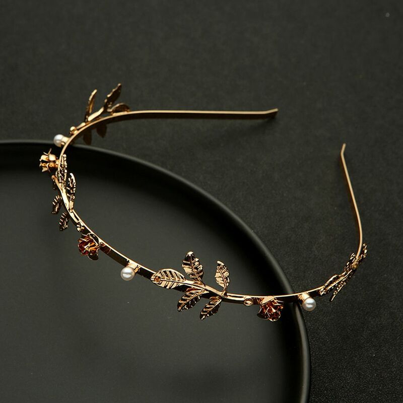 1PC Crystal Metal Rose Flower Leaf Headband Hair Accessories Rhinestone Tiara Princess Crown For Women|Girls