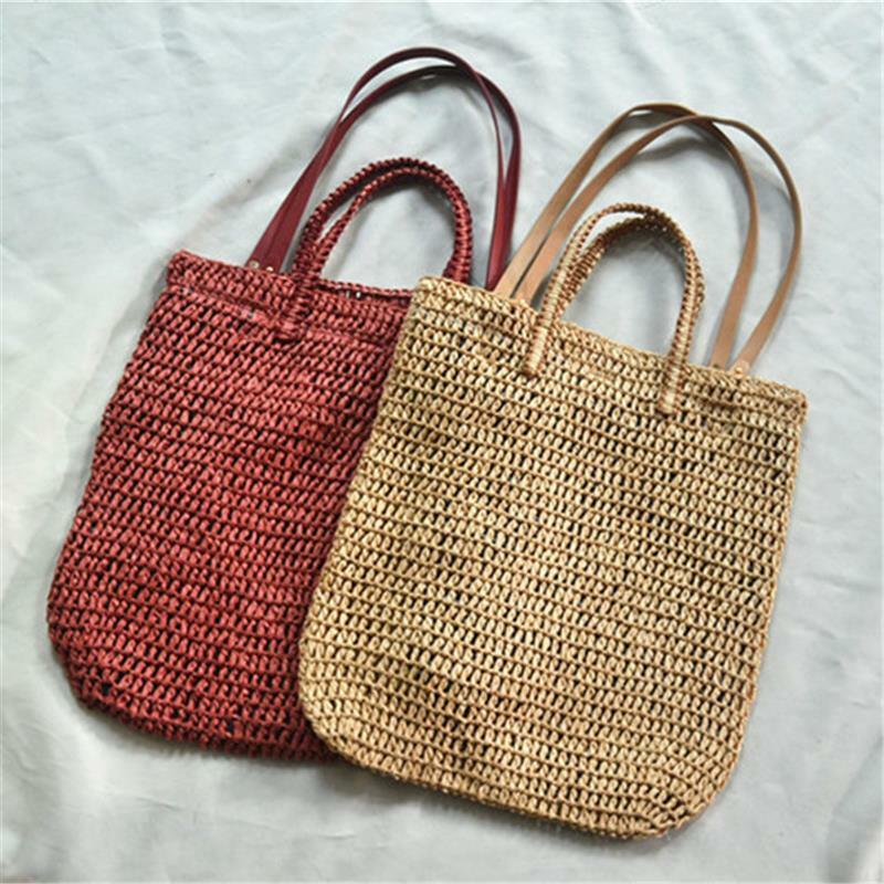 Bolso de paja de verano para mujer, bolsa de playa, Post Crochet, a6217