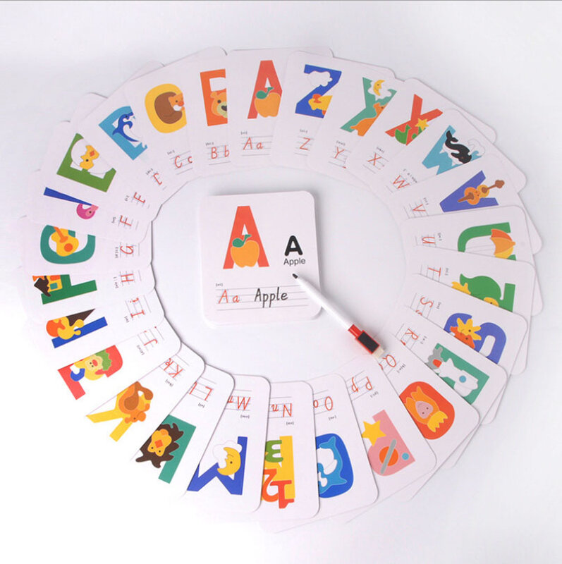 Children Read Spelling Learning Toy Wooden Alphabet Flash Cards Matching Sight Words ABC Letters Recognition Games for Toddlers