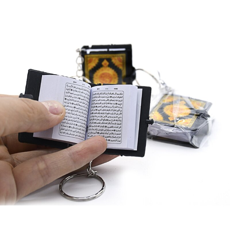 Mini ark alcorão livro real papel pode ler árabe o alcorão chaveiro muçulmano moda casal jóias chaveiro