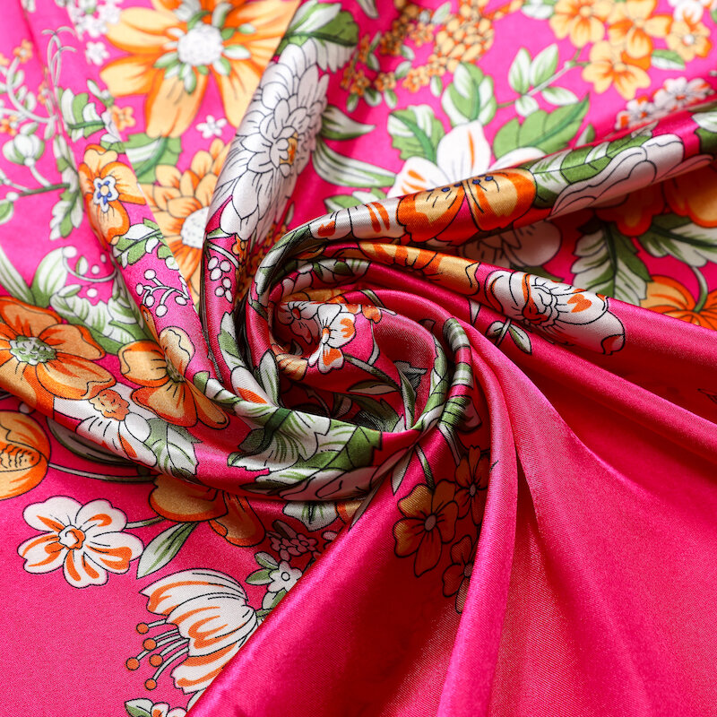 Sping Summer Women Silk Scarf 90*90cm Square Hijab Neck Hair Band Floral Print Shawls Lady Wraps Elegant Foulard Scarves