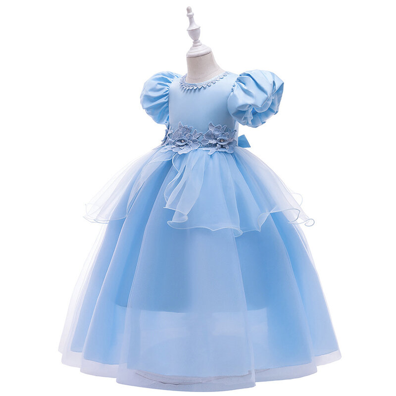 Disney Princess Cinderella Dress para meninas, manga folhada extravagante, fantasia Cosplay Halloween para crianças, roupas de luxo, 3-10t