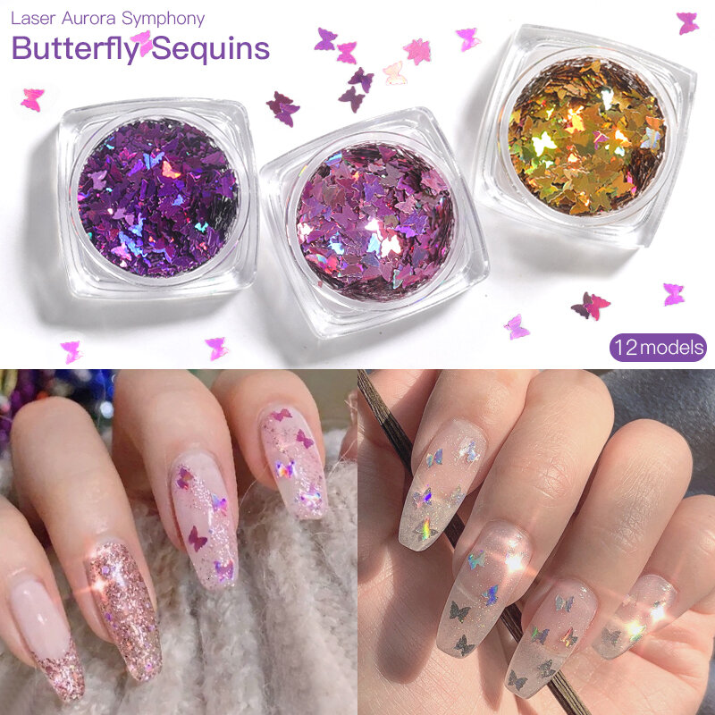 Holographic Butterfly Shape Glitter 3D Nail Art Glitter Colorful Glitter Flakes Glitter Varnish Manicure Nail Art Decorations
