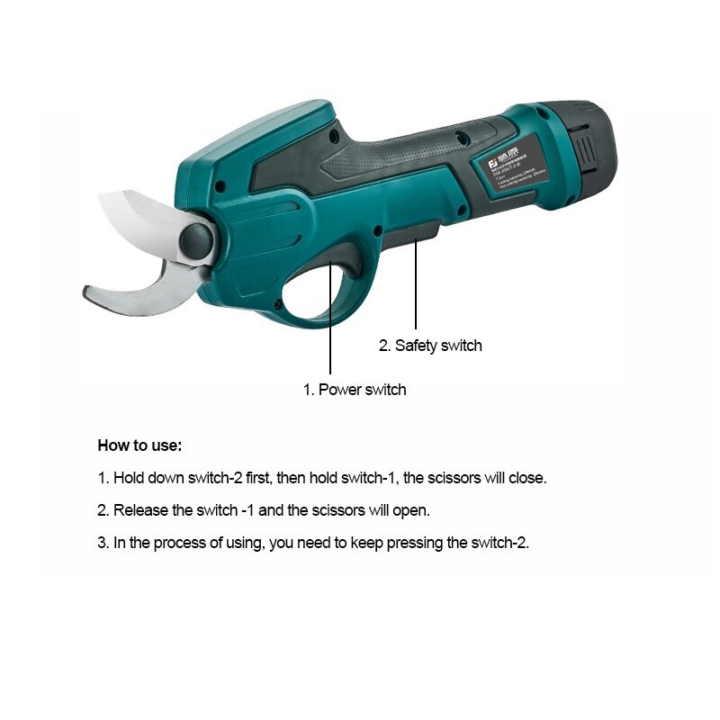 FUJIWARA elektryczne nożyce do przycinania 0-25mm nożyce do przycinania 7.2V bateria litowa sekator ogrodowy