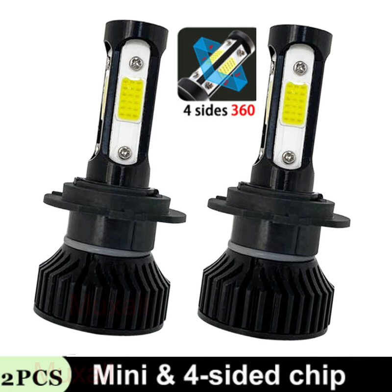 2Pcs Mini LED Auto Scheinwerfer 4 Seiten COB 20000LM 80W H4 H7 H1 H3 H8 H11 9005 9006 3000K 6000K Auto Auto Scheinwerfer Led-leuchten