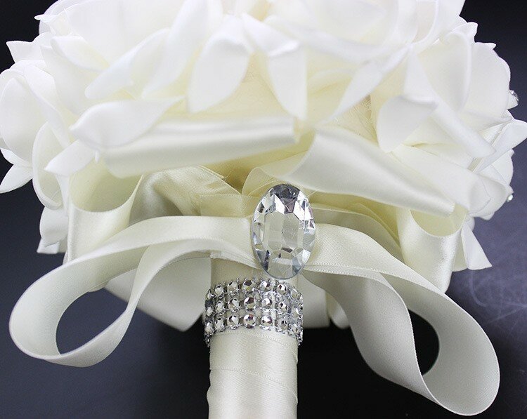 WifeLai-A 1Piece Cheap Bridesmaid Wedding Decoration Foamflowers Rose Bridal bouquet White Satin Romantic Wedding bouquet PL15