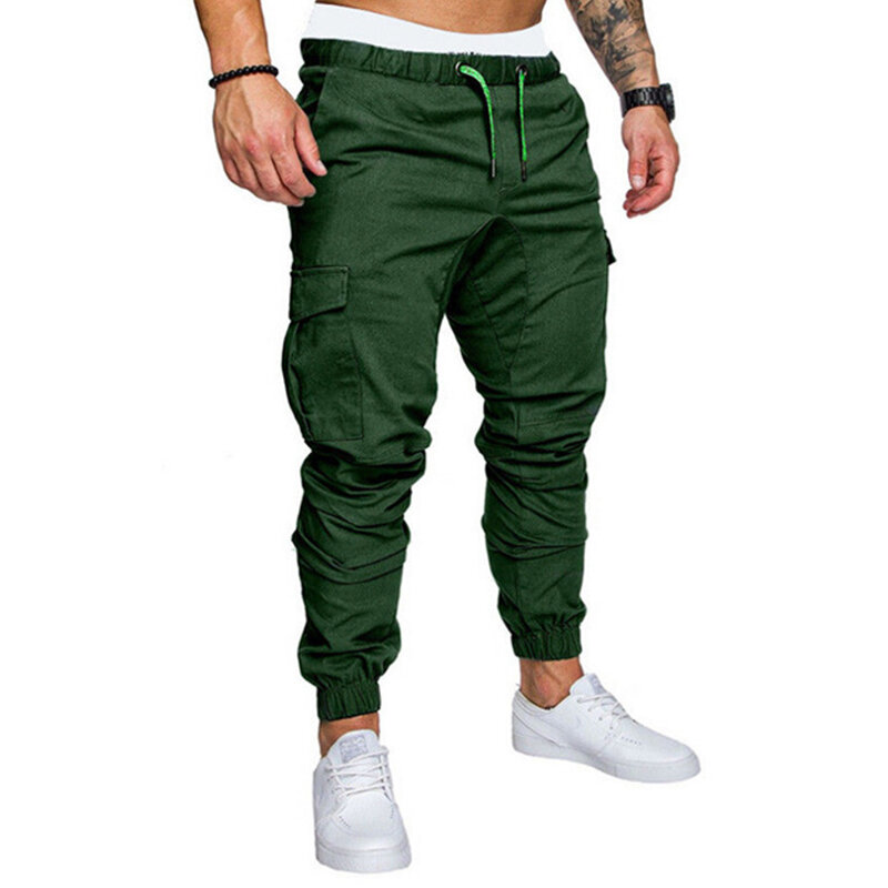 Men Safari Cargo thin Pants  Joggers Sweatpants Casual Male Sportswear Solid Multi-pocket Cargo Trousers Hip Hop Harem Slim Fit