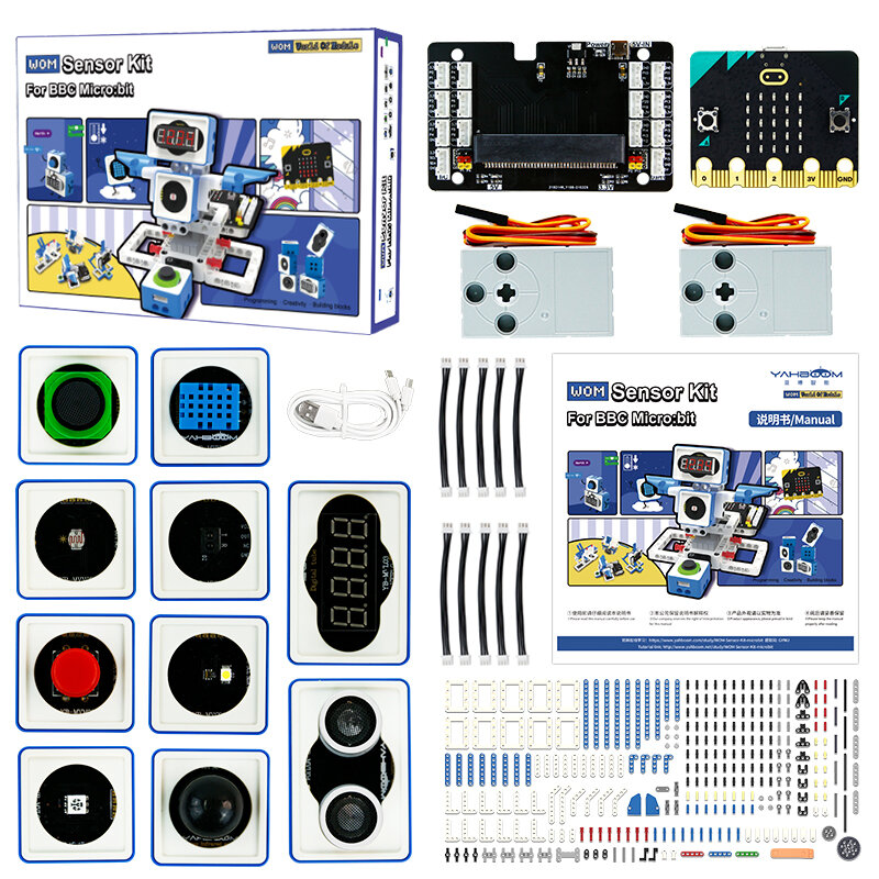 Yahboom-Kit Robótica Microbit V2 para Crianças, DIY Sensor Eletrônico, Brinquedo Programável, Suporta MakeCode, Programação Python, 21 em 1