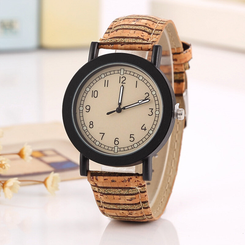 Reloj de pulsera de cuero de grano de madera de superficie de flores de alta calidad Unisex, relojes Vintage deportivos de cuarzo, reloj elegante, moda