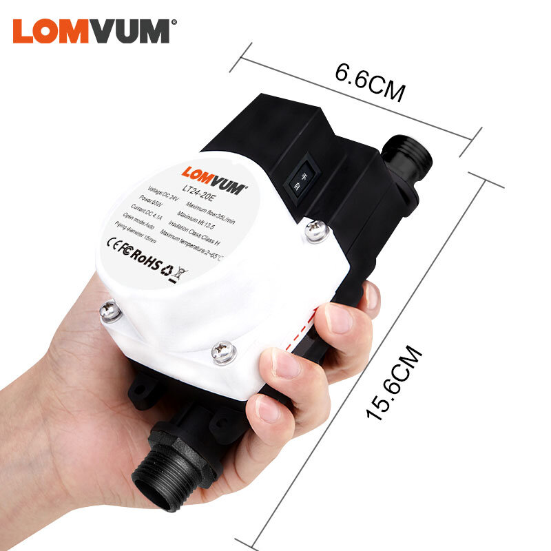 LOMVUM EU 부스터 펌프 브러시리스 워터 펌프 13.5M 24V 45W 자동 압력 컨트롤러 IP56 가정용 온수기 부스트