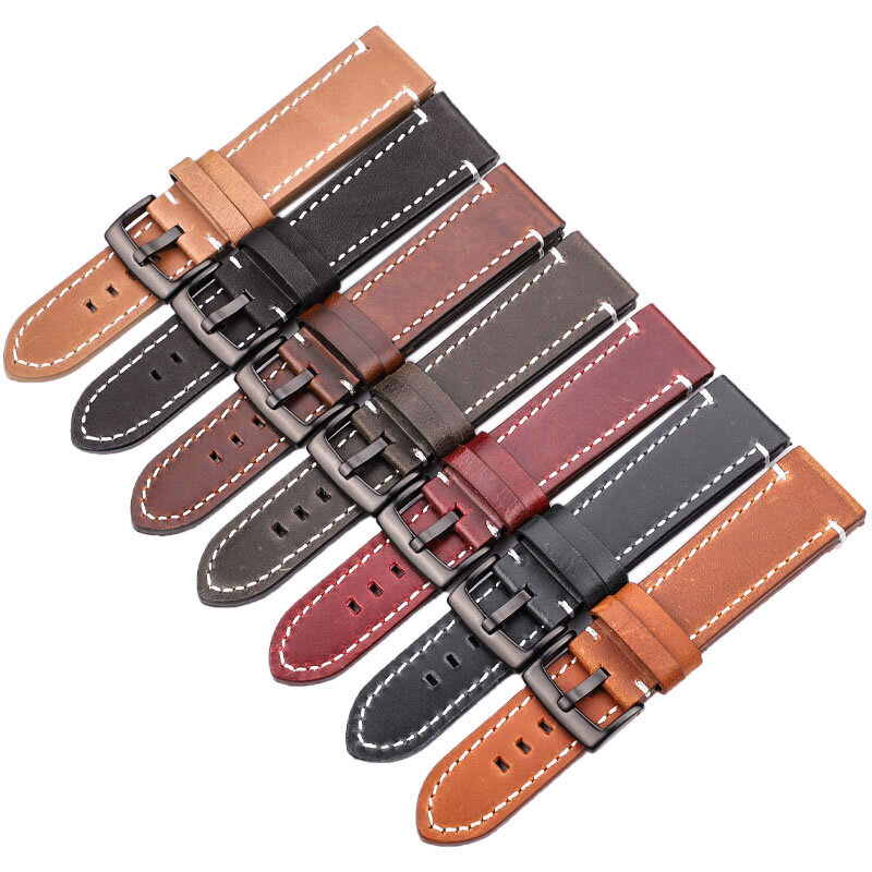 Bracelet de montre Vintage en cuir véritable pour hommes et femmes, 7 couleurs, 18mm, 20mm, 22mm, 24mm, en cuir de vache, accessoires de ceinture