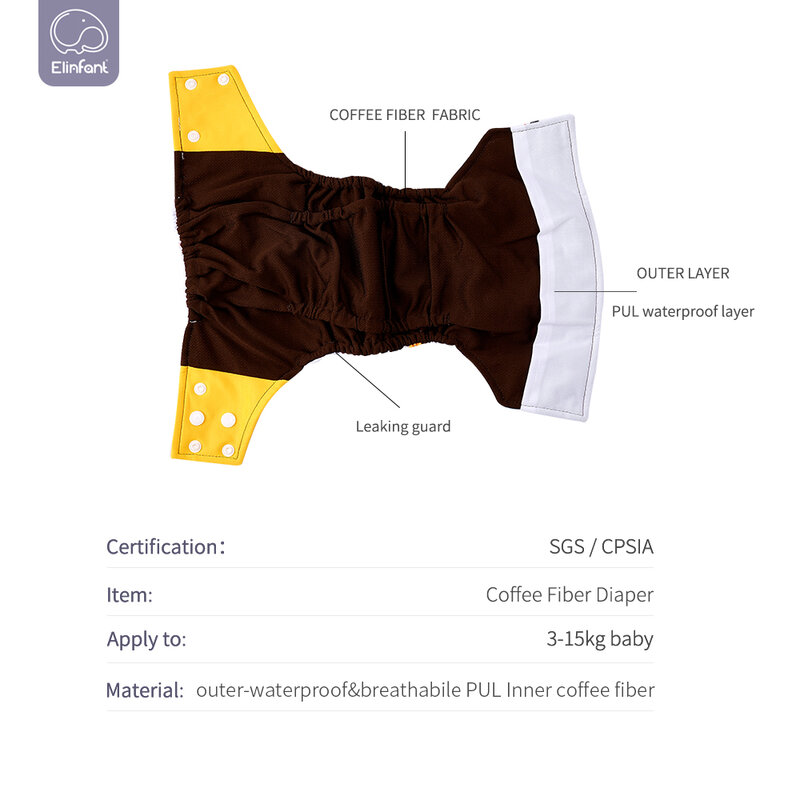Elinfant Baby Pocket Doek Luier Koffie Mesh Doek Innerlijke Luiers Verstelbare Herbruikbare Baby Jongens Meisjes Fit 3 ~ 15kg Baby