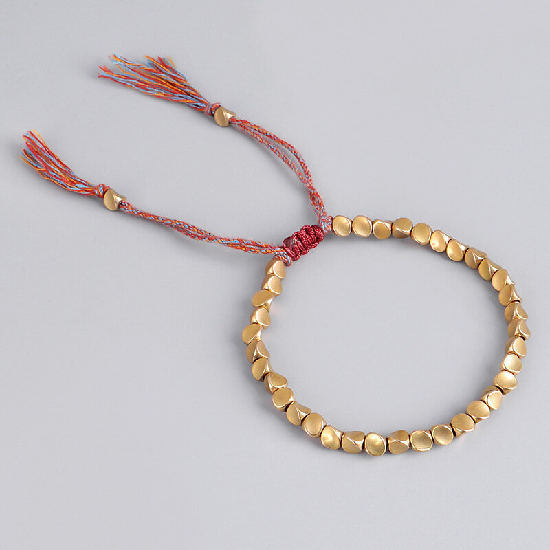 Pulseras budistas tibetanas hechas a mano, cuentas de cobre trenzadas, pulsera de cuerda de la suerte, brazaletes para mujeres y hombres, envío directo