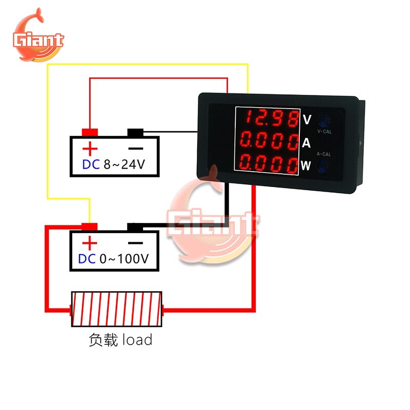 Voltímetro e amperímetro, com 3 leds, mostrador de quatro dígitos, 100v, 10a, 1000w, fonte de energia, dc 0-100v