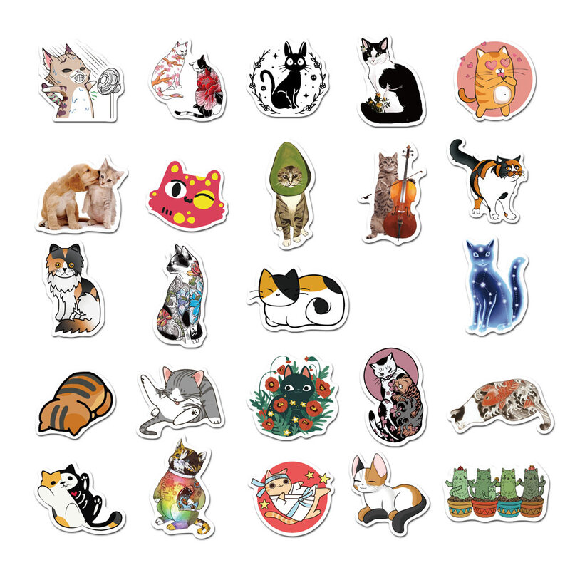 50 pz/set Cartoon Cute Cat Stickers bagaglio impermeabile Laptop Doodle Cat Stickers bambini adolescenti adulti bottiglia d'acqua Skateboard