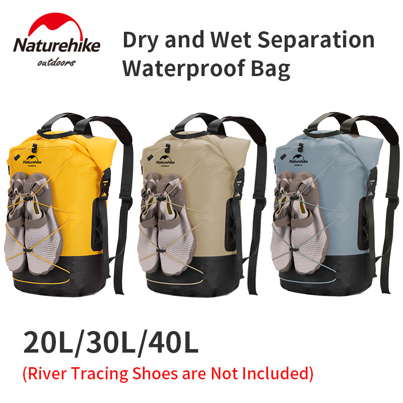 Naturehike-mochila impermeable de TPU de 20-40L, bolsa de viaje deportiva para natación al aire libre, separación seca y húmeda, alta capacidad, resistente al desgaste IPX6