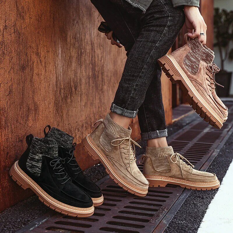 2020  Autumn New Men Boots High Quality Flannel Men Winter Boots High-top Fashion Men Winter Shoes Work Boots