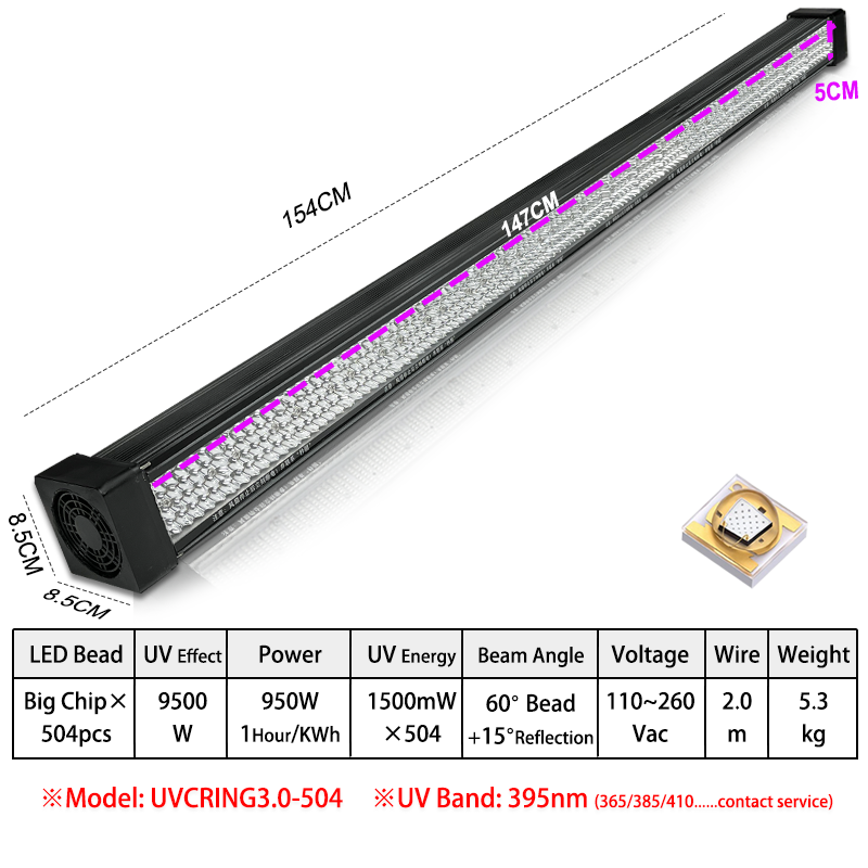 Bar Led UV GEL Curing Lamp High Power Ultraviolet Black Light Oil Printing Machine Glass Ink Paint Silk Screen UVCURING3.0-504