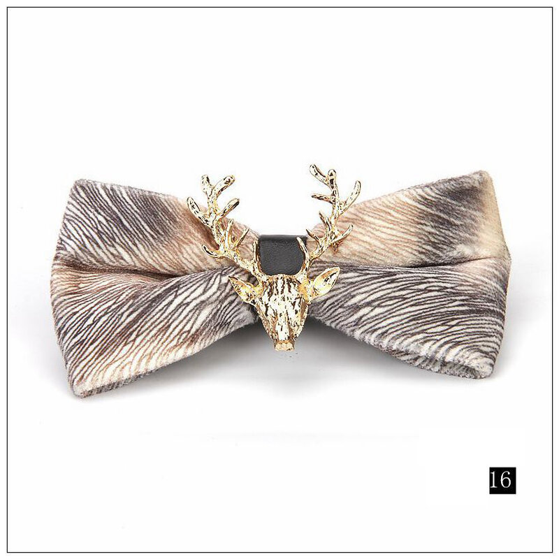 GUSLESON Solid Fashion Men's Gold Velvet Metal Elk Head Bowtie Christmas Wedding Luxury Bow Ties Trendy Collar Jewelry Gifts