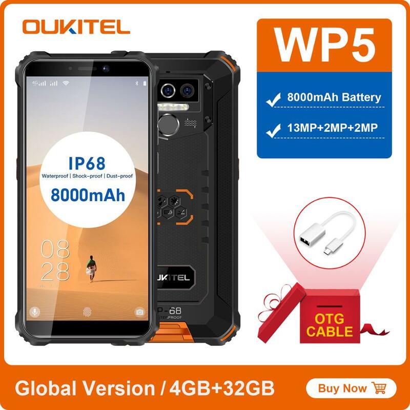 OUKITEL WP5 IP68 Waterproof Dust Shock Proof MTK6761 5.5"18:9 Screen Mobile Phone MTK676 5V/2A 8000mAh Battery 13MP Smartphone