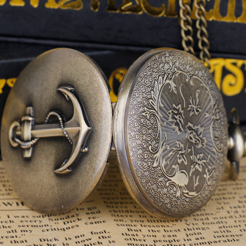Reloj de bolsillo de cuarzo para hombre, pulsera con patrón de ancla, cadena de collar antiguo marino, informal, regalos
