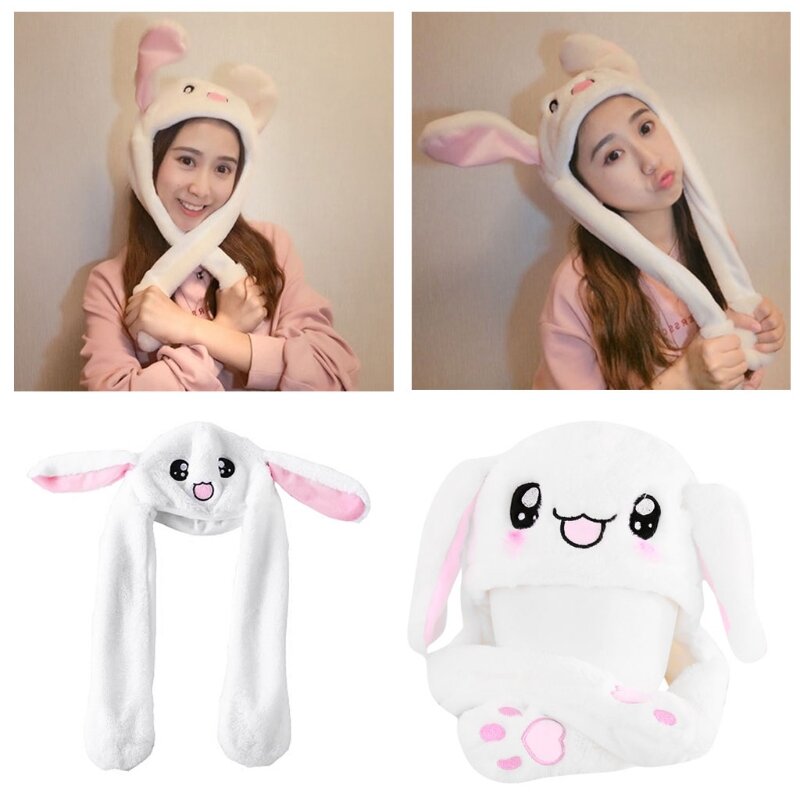 Шапка-кролик с подвижными ушками, плюшевая игрушка, подарок для детей