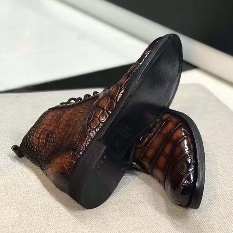 Мужские ботинки из крокодиловой кожи yingshang, черные ботинки из крокодиловой кожи, формальная обувь для мужчин,