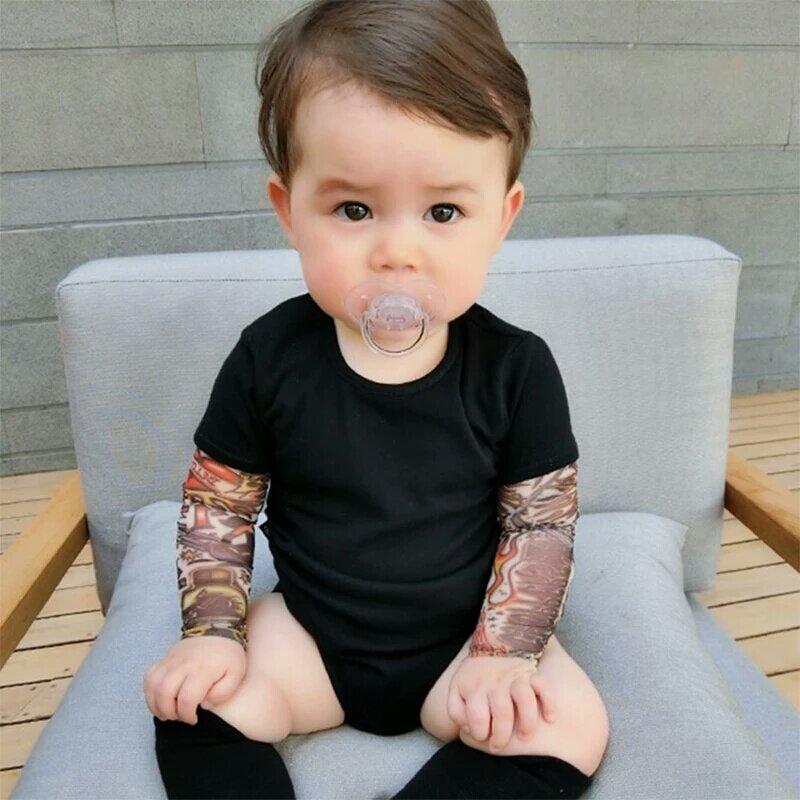 Bodysuit patchwork estampado tatuagem do bebê, traje recém-nascido, roupas casuais para criança, roupas infantis, bodysuits para meninos e meninas