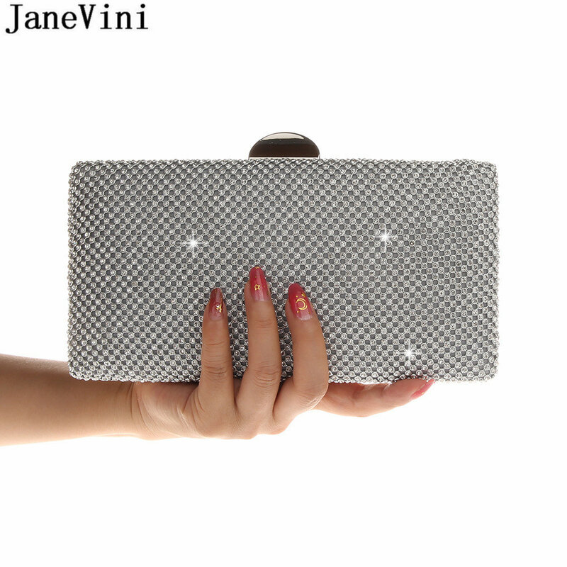 JaneVini Sparkly Crystal Rhinestone Dolly Bags Women Evening Clutch Bags for Wedding Party Hand Bag Luxury Ladies Purses Gold