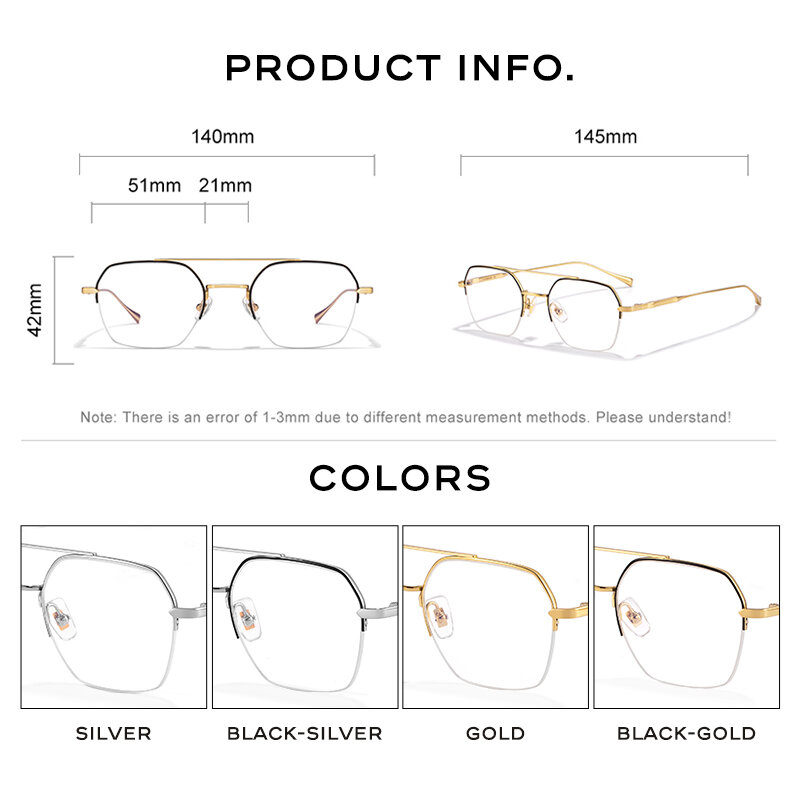 CAPONI Kacamata Bingkai Titanium Murni Kacamata Bingkai Setengah Ringan Pria Kacamata Optik Pelindung Cahaya Biru untuk Pria JF5228