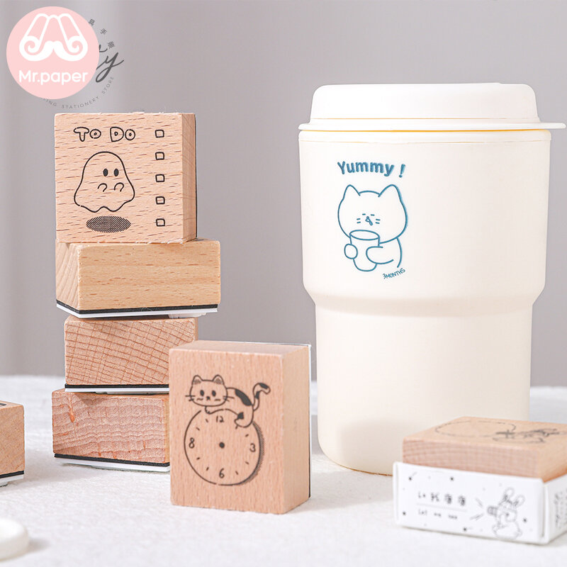 Mr Paper 8 Designs Rubbit Sheep Style Sketch Wooden Rubber Stamps for Scrapbooking Decoration DIY Craft Standard Wooden Stamps