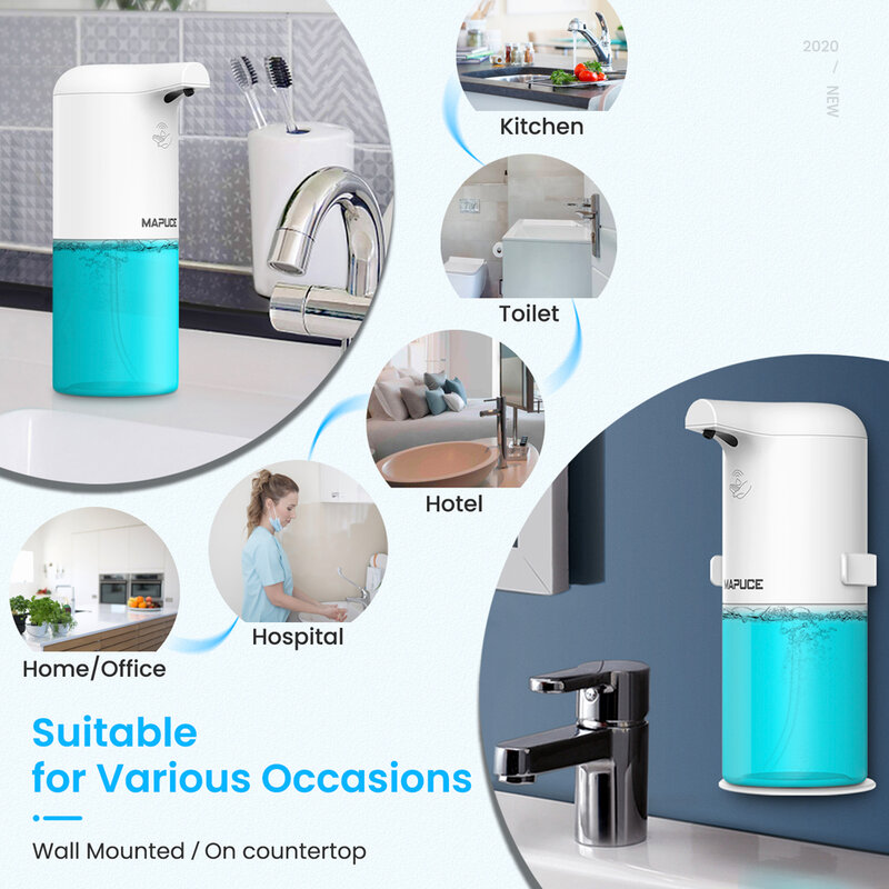 Dispenser di sapone automatico Dispenser di sapone schiumogeno a induzione Dispenser di sapone schiumogeno ricaricabile montaggio a parete per cucina bagno