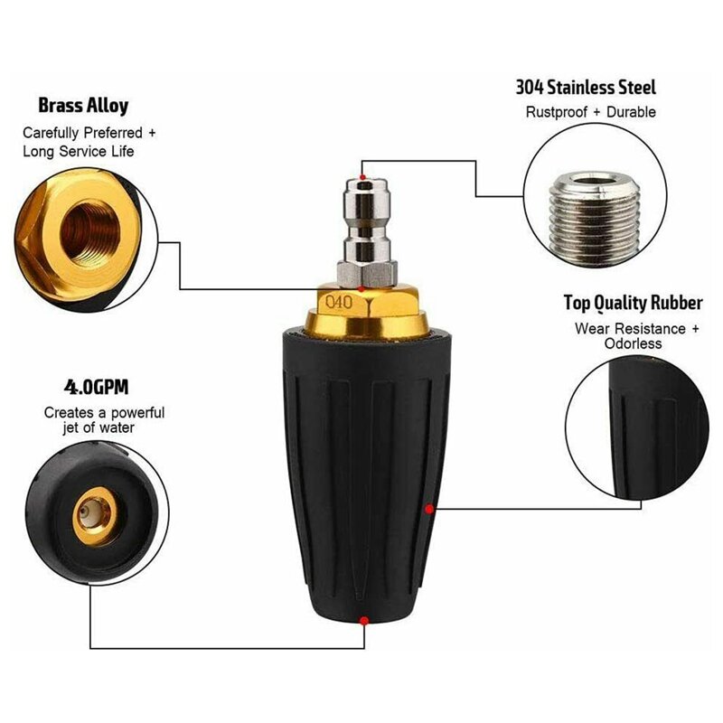 Boquilla Turbo para lavadora a presión, boquilla giratoria y 7 puntas, conexión rápida de 1/4 pulgadas, 4000 PSI