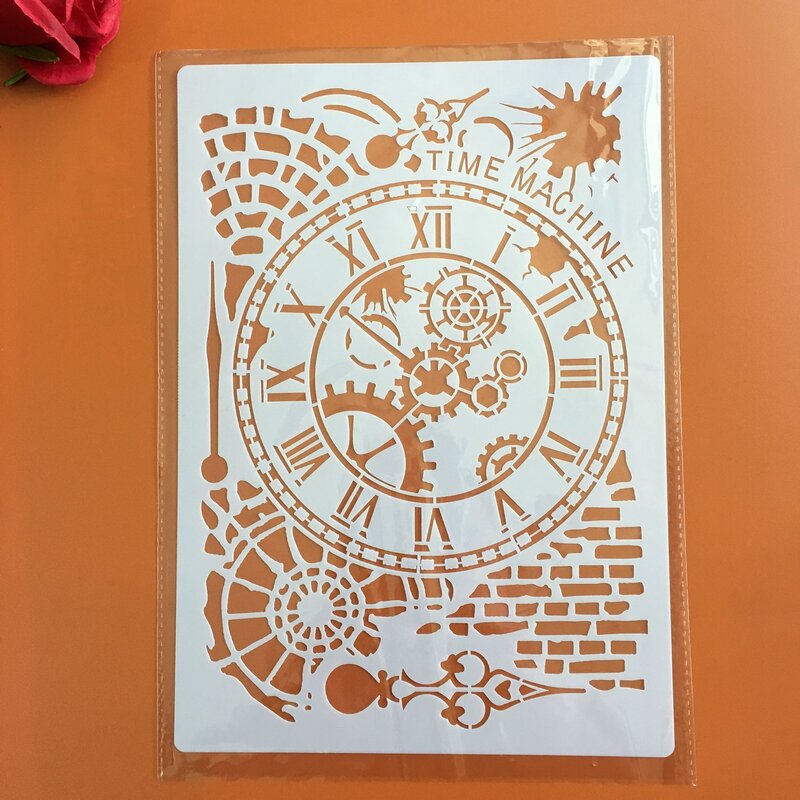 Formato A4 orologio fiore pittura murale Stencil timbro Scrapbook Album decorativo goffratura carta artigianale etichetta fiore fai da te Stencil
