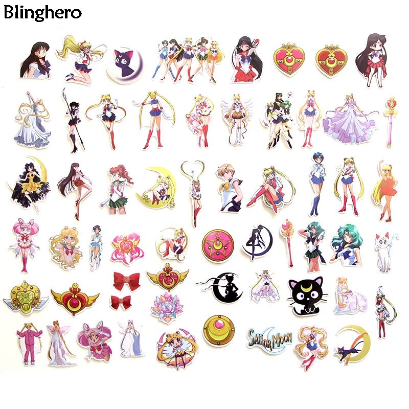 Blinghero – autocollants de dessins animés 56 pièces/ensemble, pour le compte à main, jolis autocollants pour bagages, pour ordinateur portable, BH0130